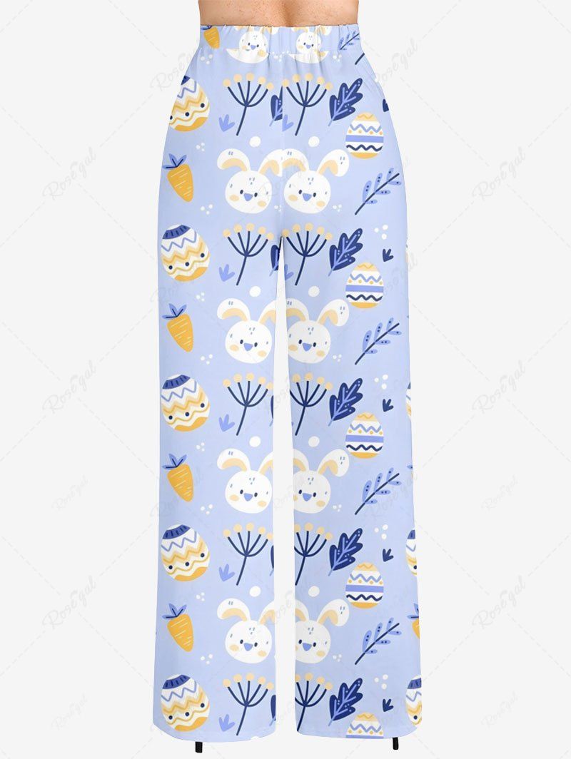 Plus Size Easter Egg Rabbit Carrot Leaf Printed Drawstring Wide Leg Pants