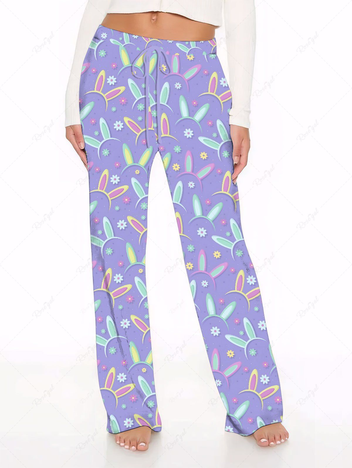 Easter Colorful Rabbit Ear Floral Print Pajama Pants Dog And Owner Matching Outfits