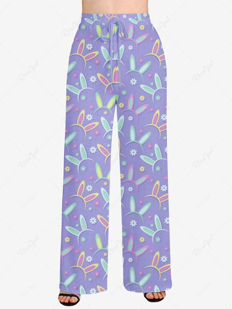 Easter Colorful Rabbit Ear Floral Print Pajama Pants Dog And Owner Matching Outfits