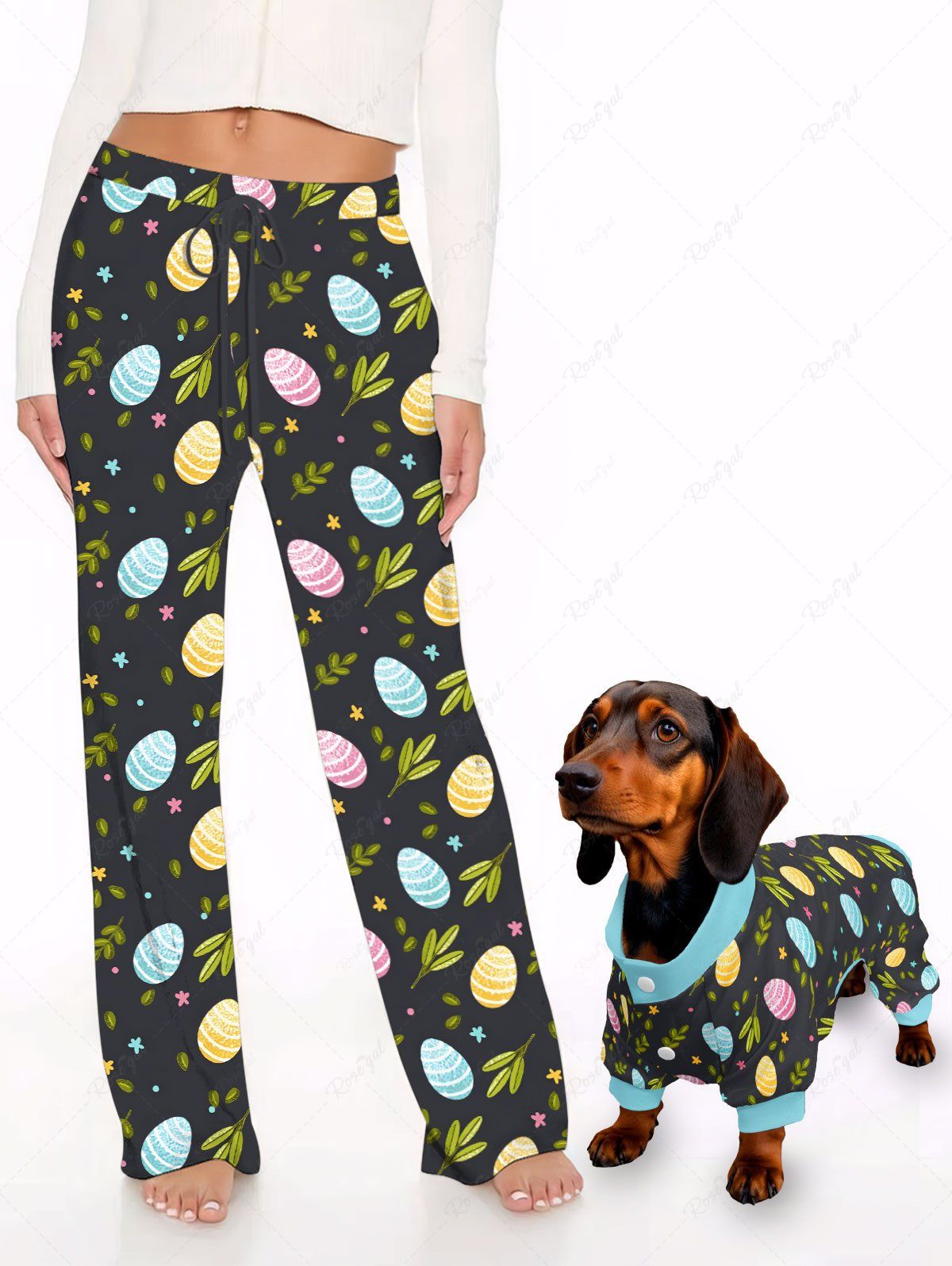 Pyjama imprimé feuilles florales pour chien et propriétaire, tenues assorties