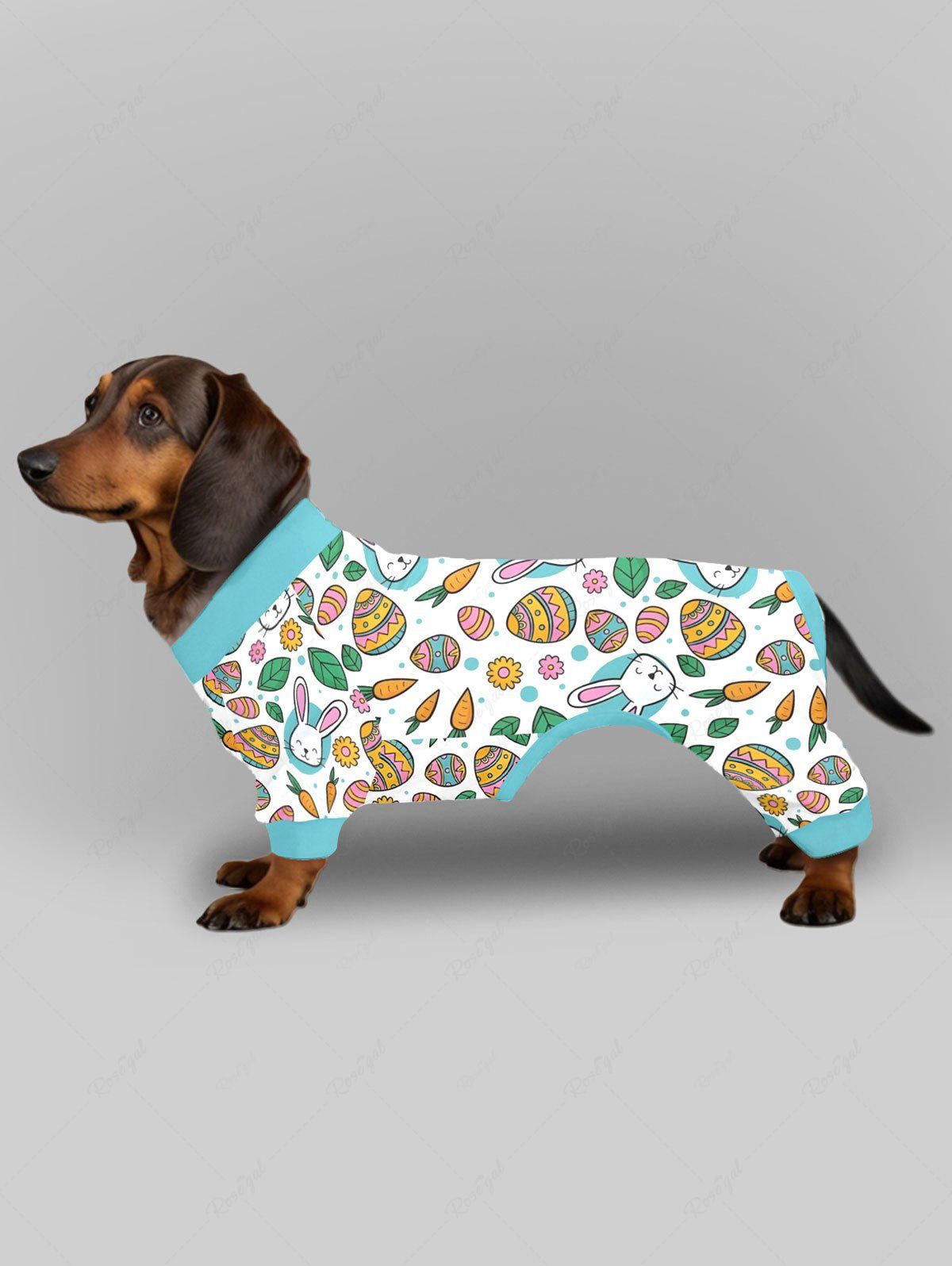 Pyjama imprimé œuf de Pâques, lapin, carotte, fleur, feuille, pantalon, tenues assorties pour chien et propriétaire