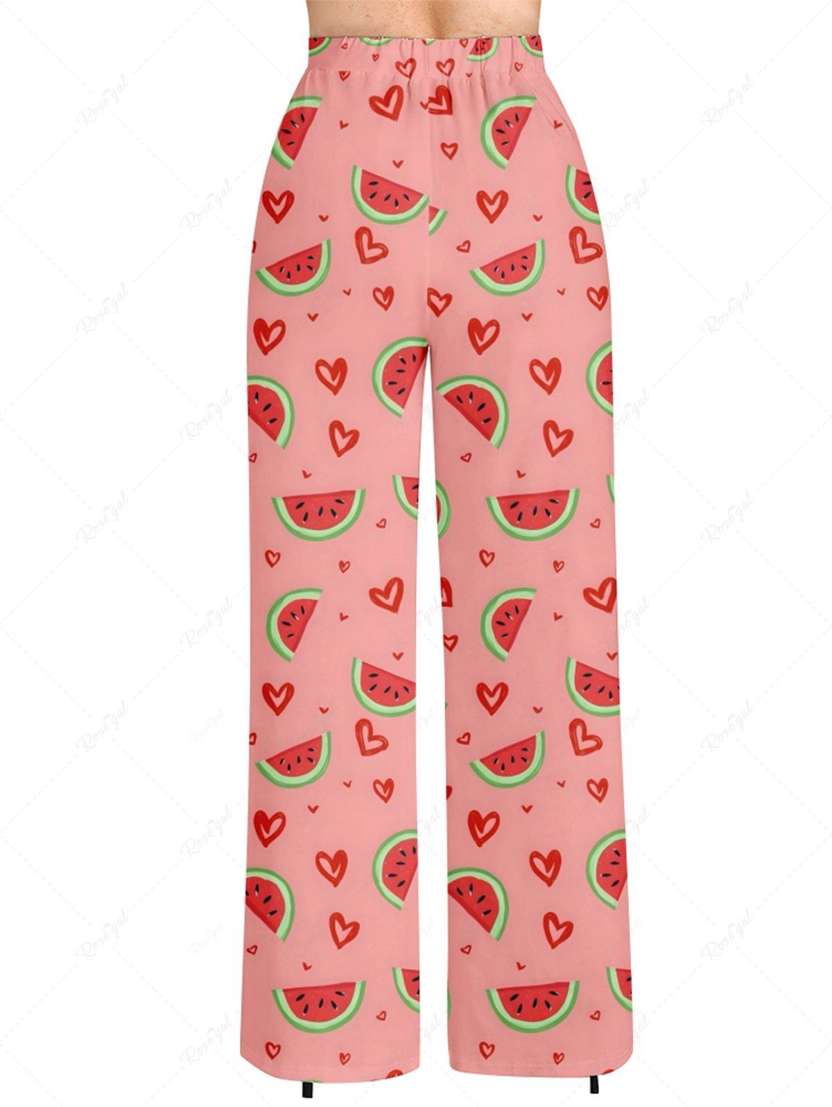 Plus Size Watermelon Heart Printed Drawstring Wide Leg Pants