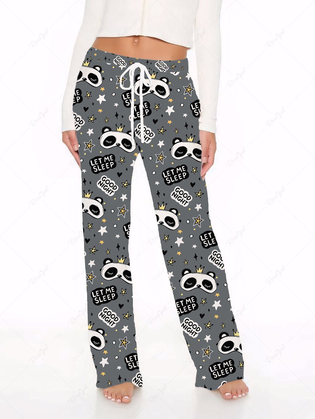 Cute Panda Crown Letter Heart Star Print Pajama Pants Dog And Owner Matching Outfits