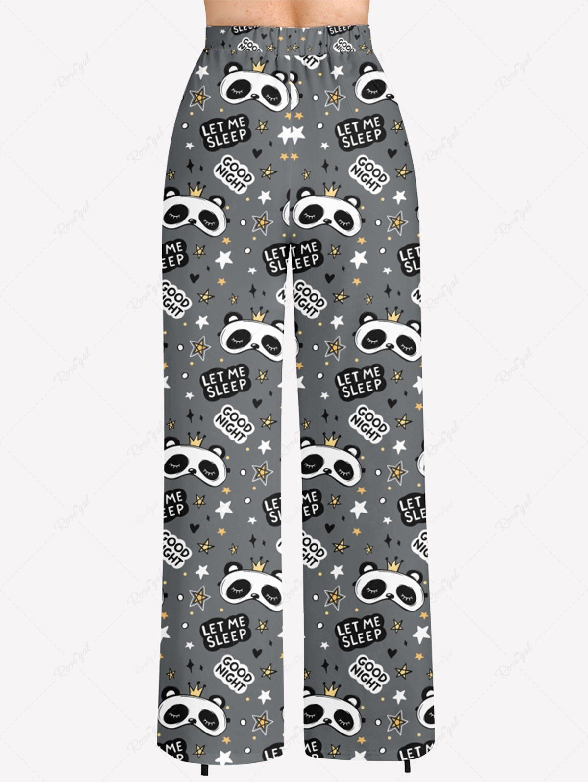 Plus Size Cute Panda Crown Letter Heart Star Printed Drawstring Wide Leg Pants