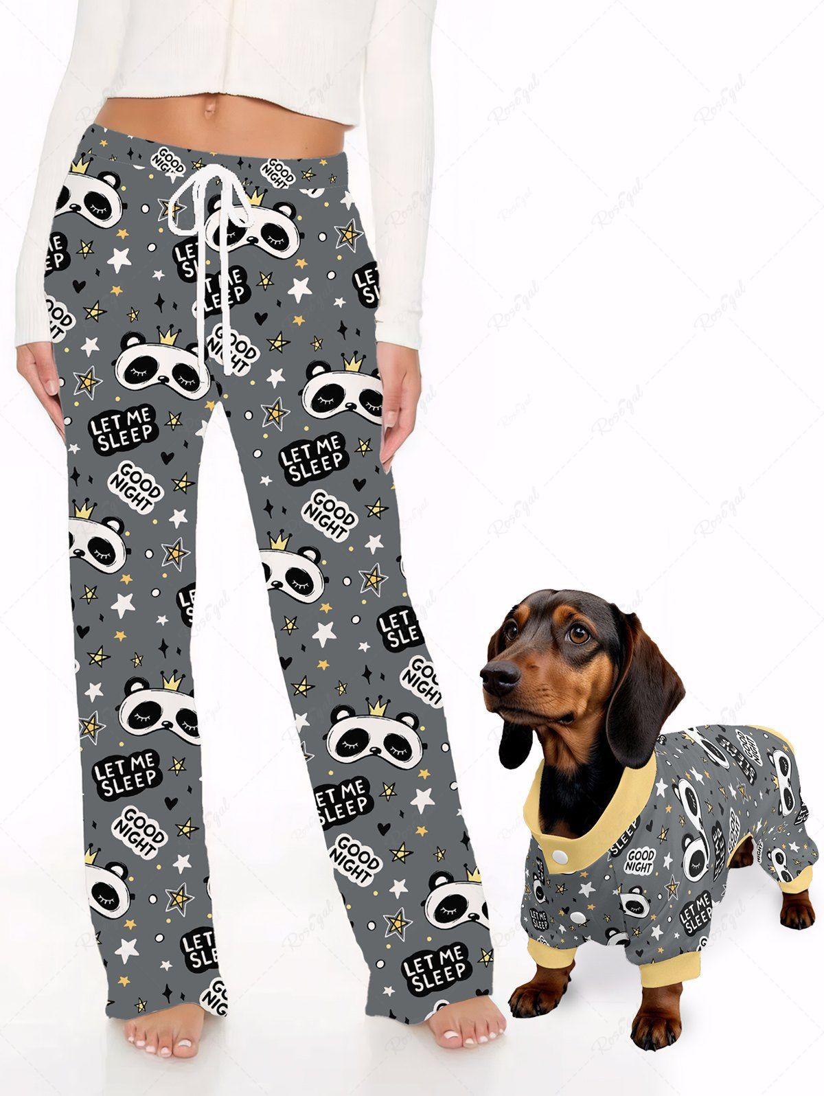 Cute Panda Crown Letter Heart Star Print Pajama Pants Dog And Owner Matching Outfits