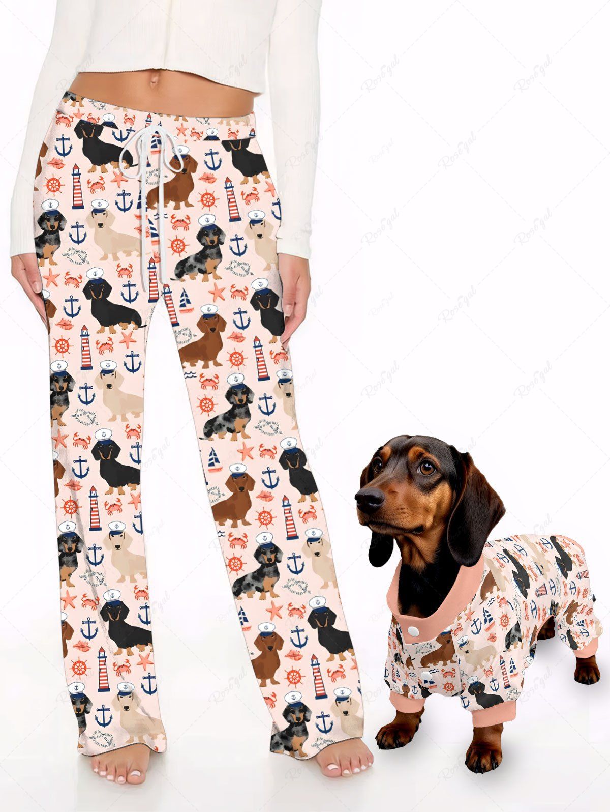 Sun Crab Anchor Print Pajama Pants Dog And Owner Matching Outfits