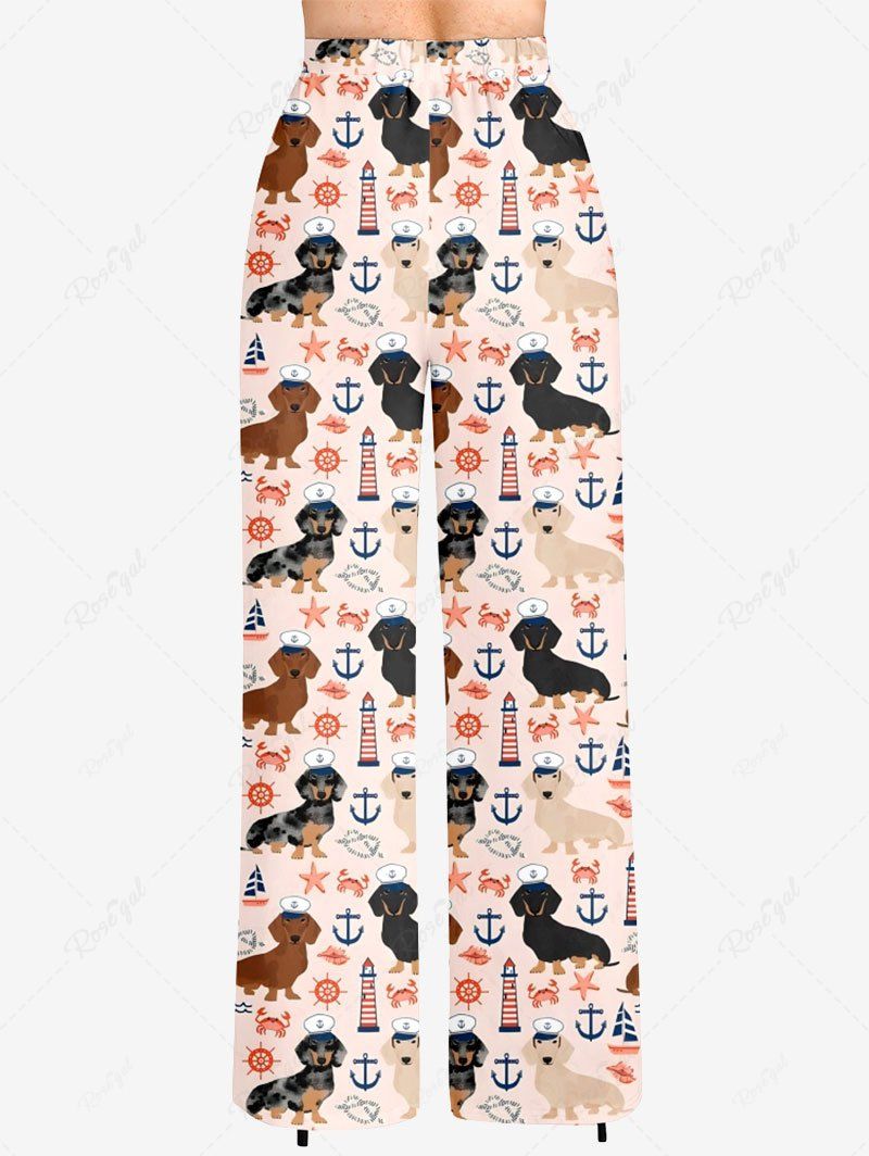 Plus Size Dog Sun Crab Anchor Printed Drawstring Cruise Wide Leg Pants