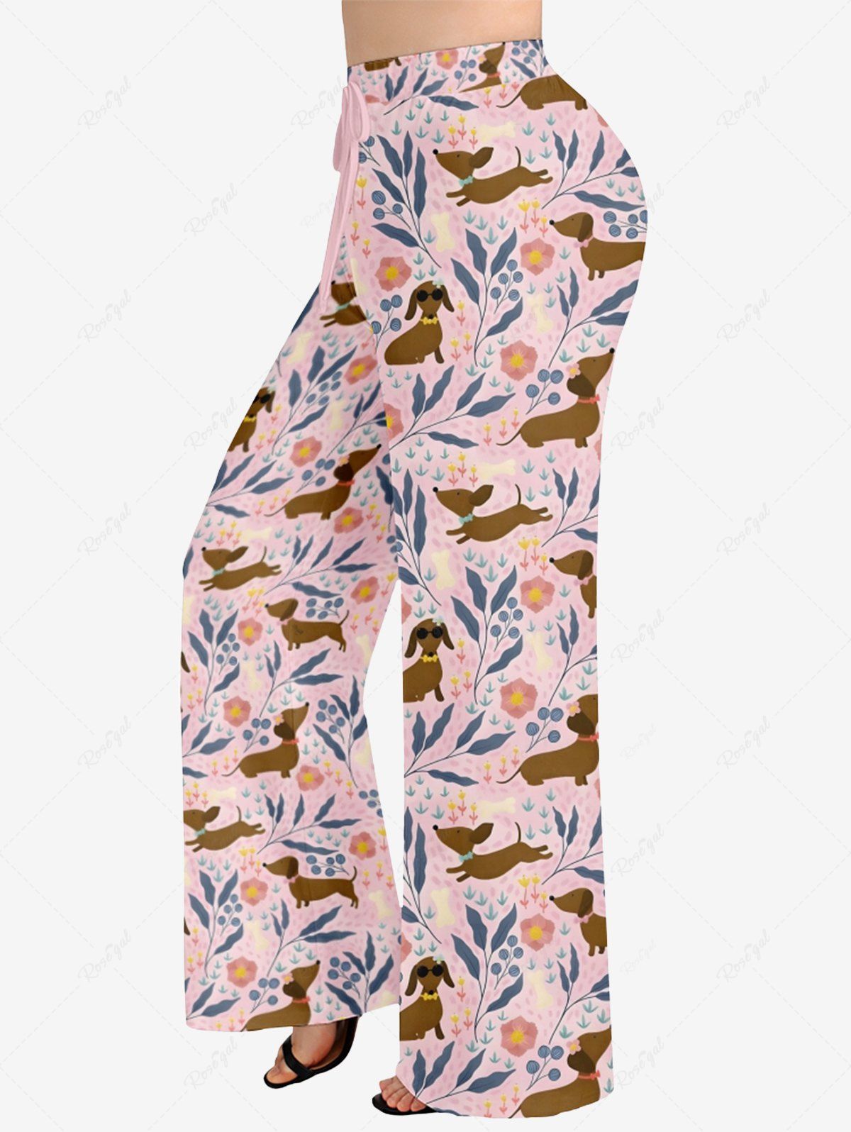 Puppy Floral Leaf Branch Print Pants Pajama Dog And Owner Matching Outfits