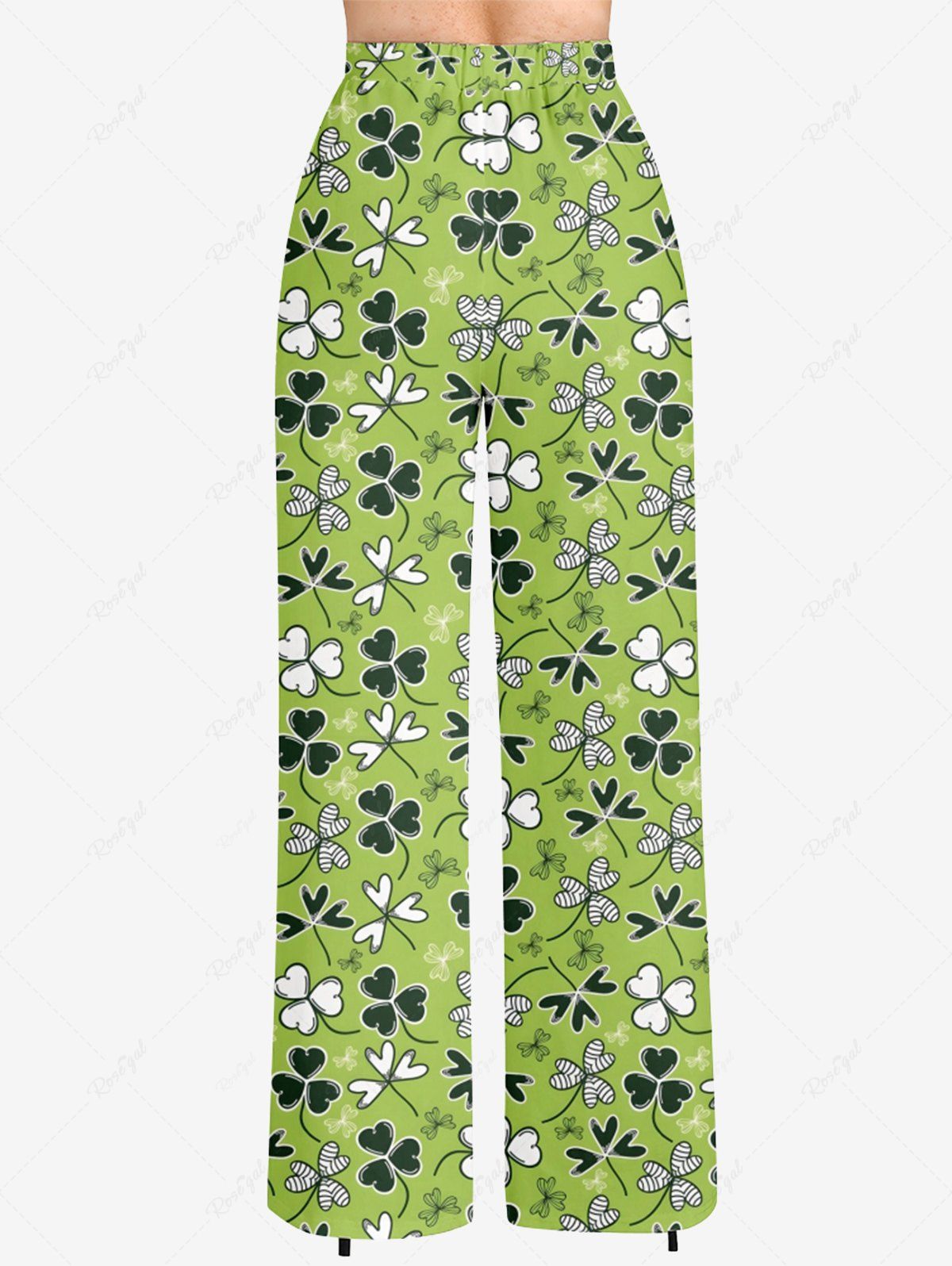 Plus Size Leaf Printed St. Patrick's Day Drawstring Wide Leg Pants
