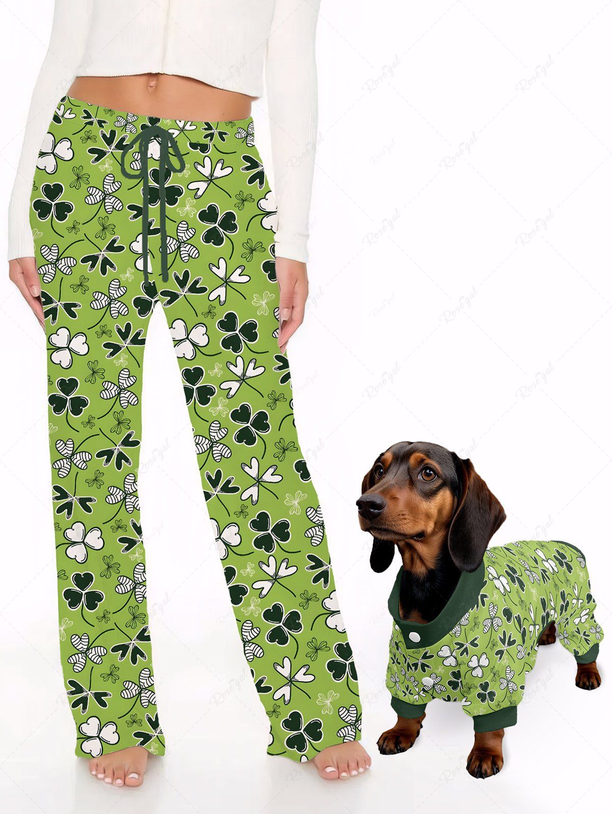 Pyjama imprimé feuilles pour chien et propriétaire, tenues assorties pour la Saint-Patrick