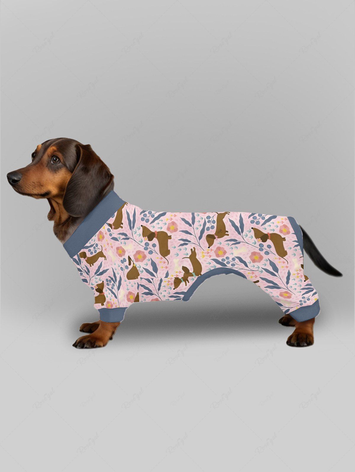 Puppy Floral Leaf Branch Print Pants Pajama Dog And Owner Matching Outfits