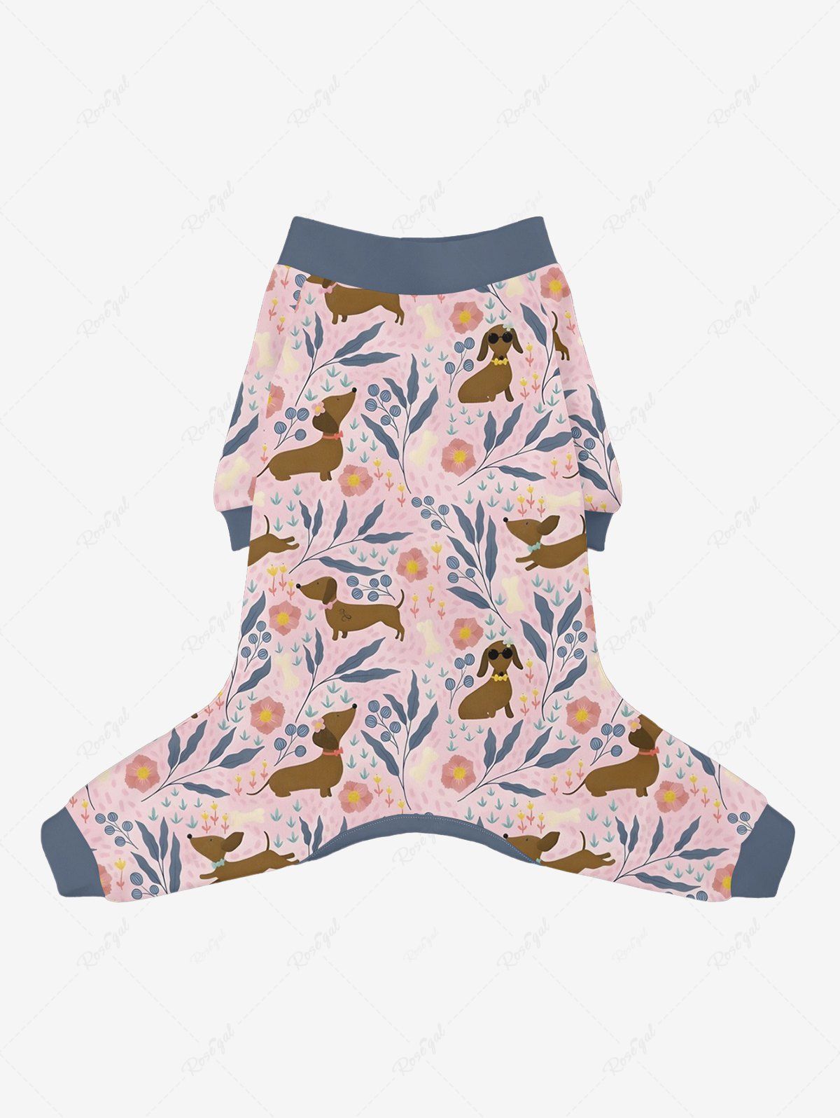 Puppy Floral Leaf Branch Print Pants Pajama Dog And Owner Matching Outfits