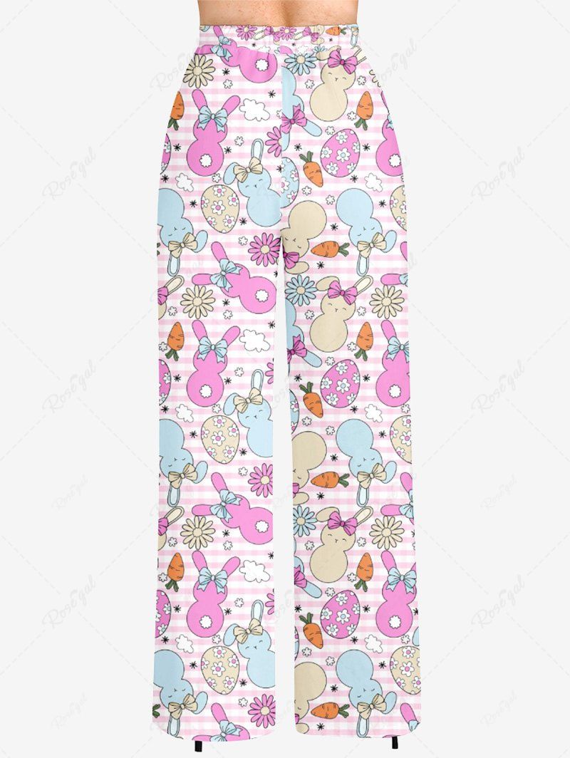 Plus Size Easter Egg Rabbit Carrot Flower Printed Drawstring Wide Leg Pants