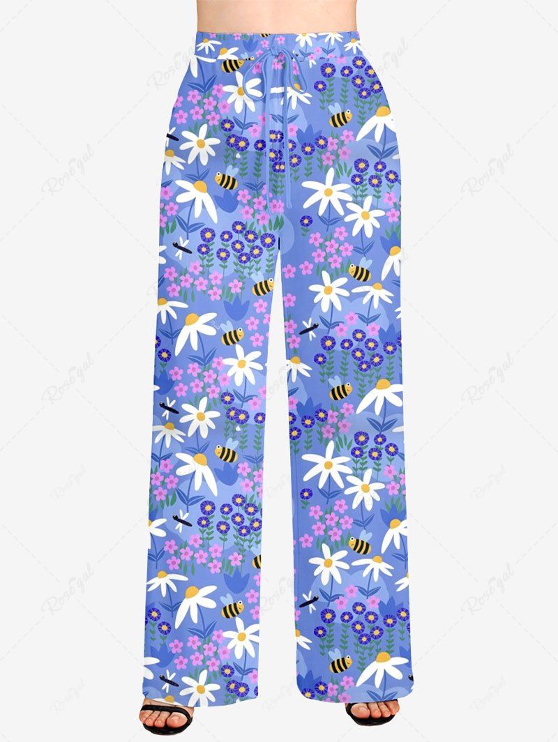 Colorful Flower Bee Print Pajama Pants Dog And Owner Matching Outfits
