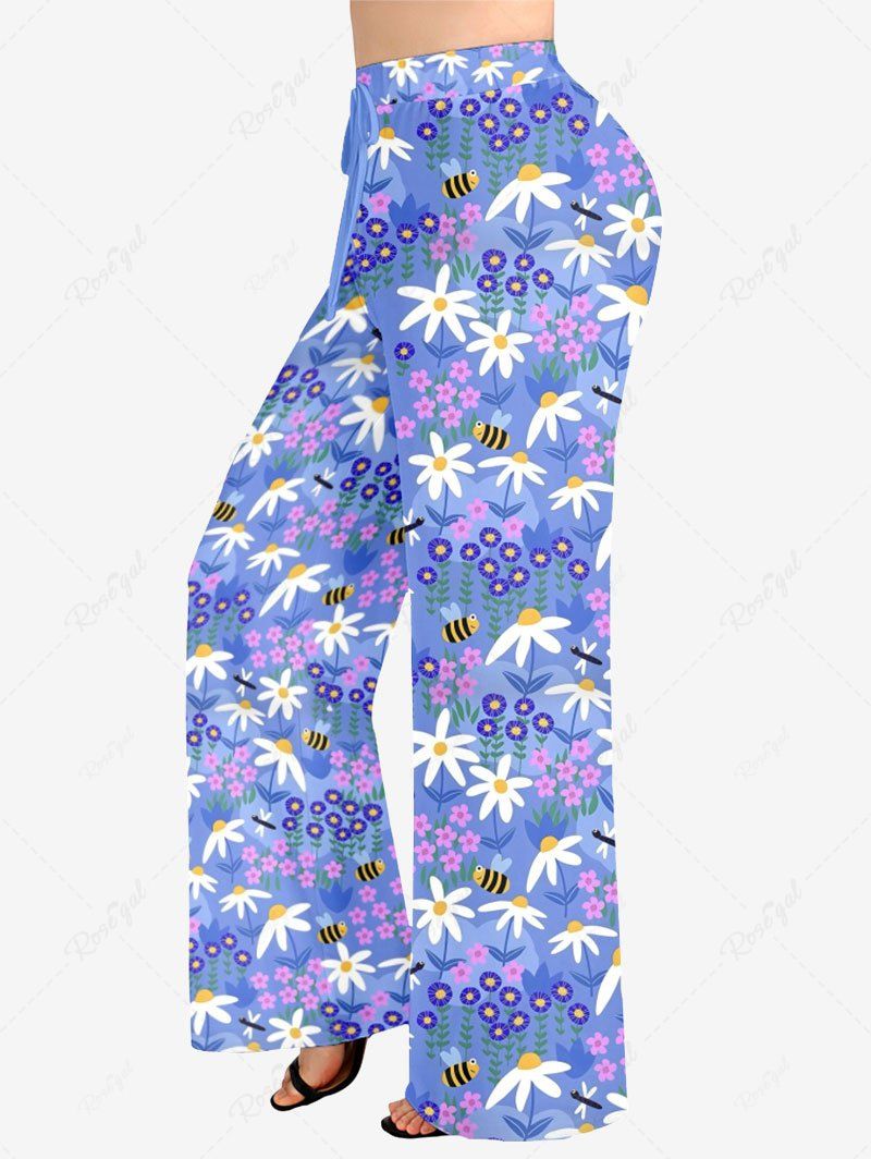 Colorful Flower Bee Print Pajama Pants Dog And Owner Matching Outfits