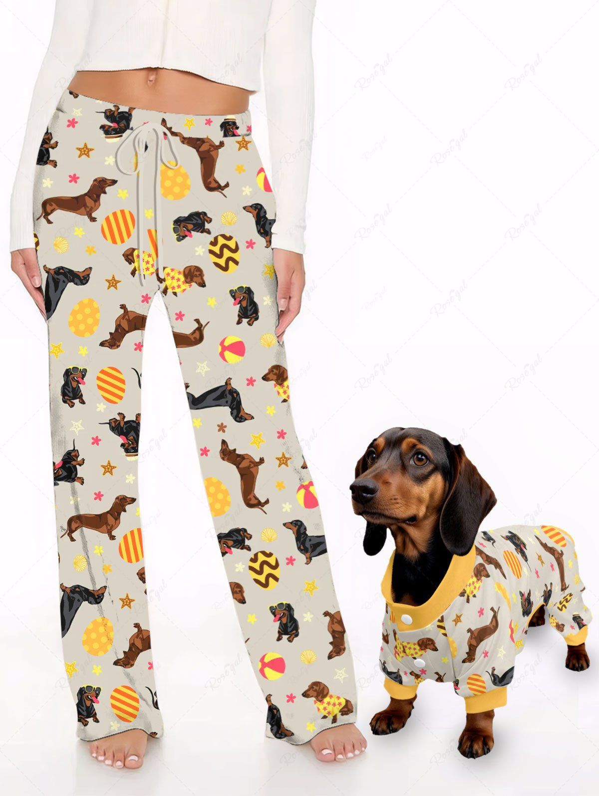 Pyjama et pantalon imprimés étoiles et fleurs pour chiens et œufs de Pâques Tenues assorties pour chien et propriétaire