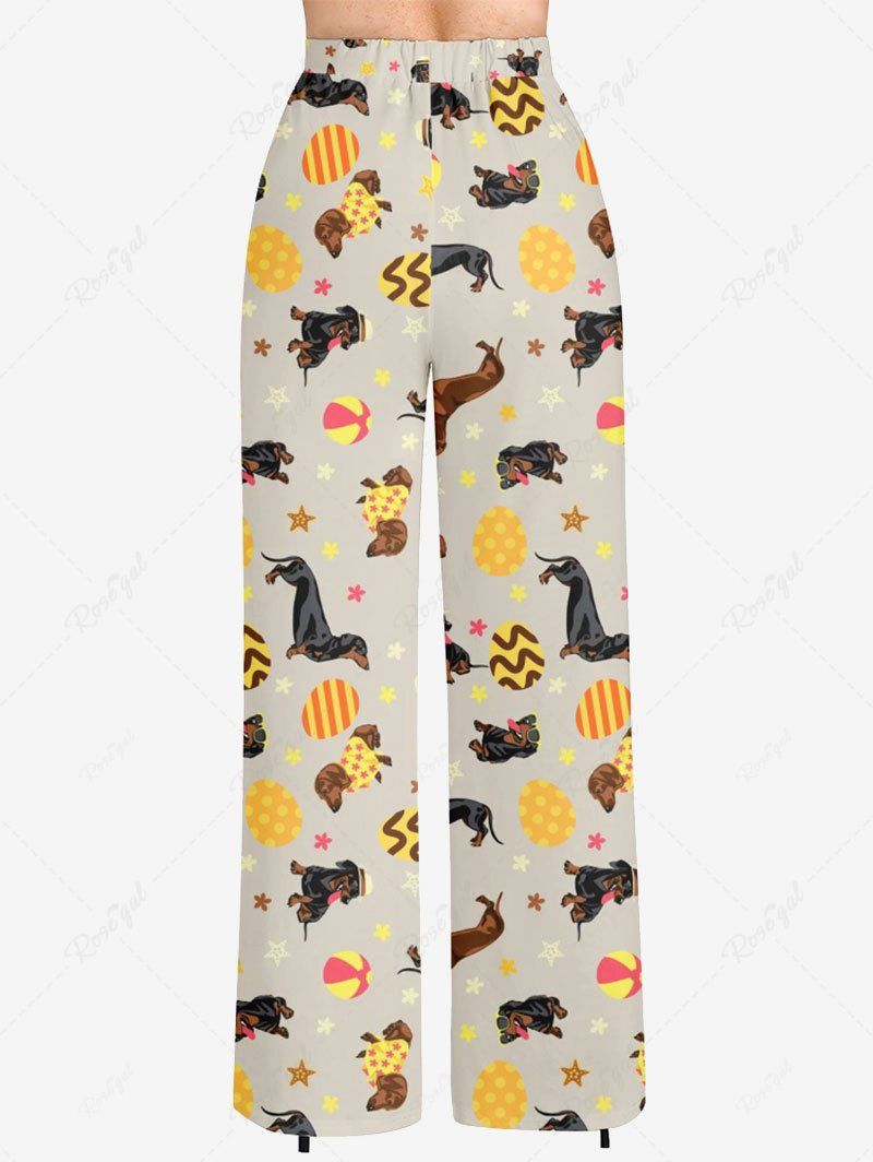 Plus Size Easter Egg Dogs Star Flower Printed Drawstring Wide Leg Pants