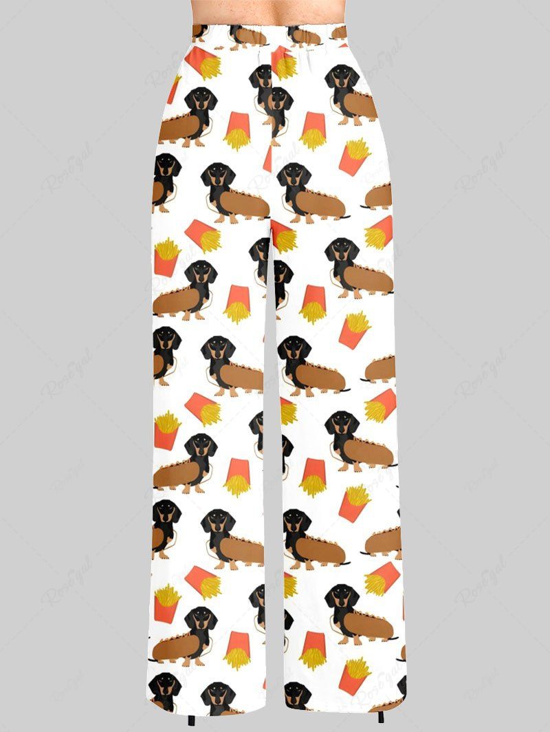 Plus Size Dog Fries Printed Drawstring Wide Leg Pants