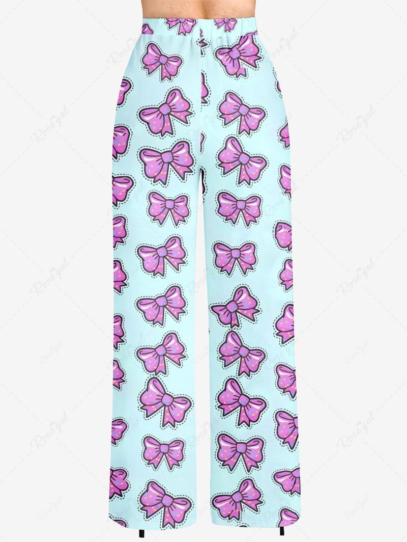 Plus Size Bowknot Printed Drawstring Wide Leg Pants