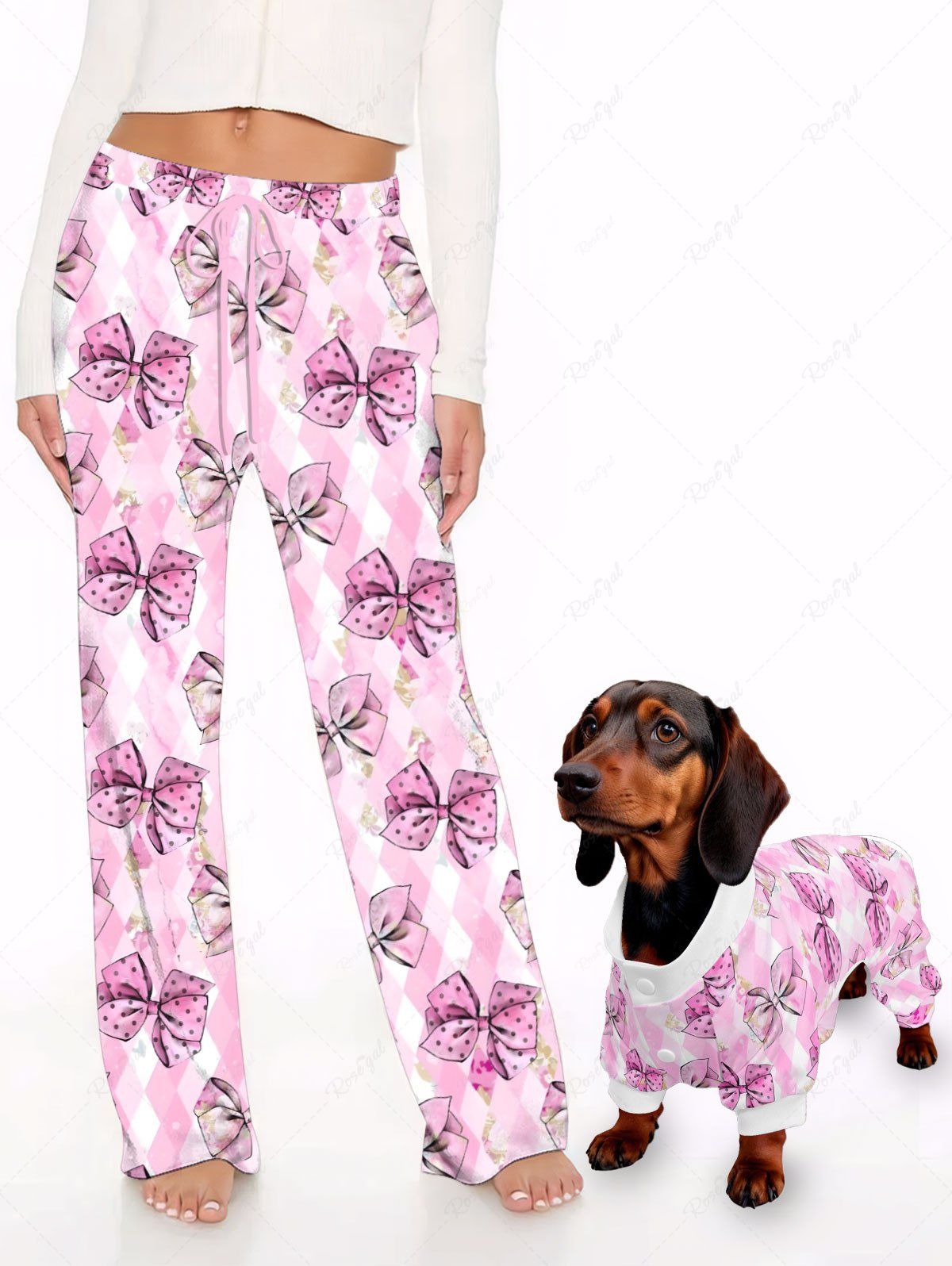 Bowknot Argyle Plaid Print Pajama Pants Dog And Owner Matching Outfits