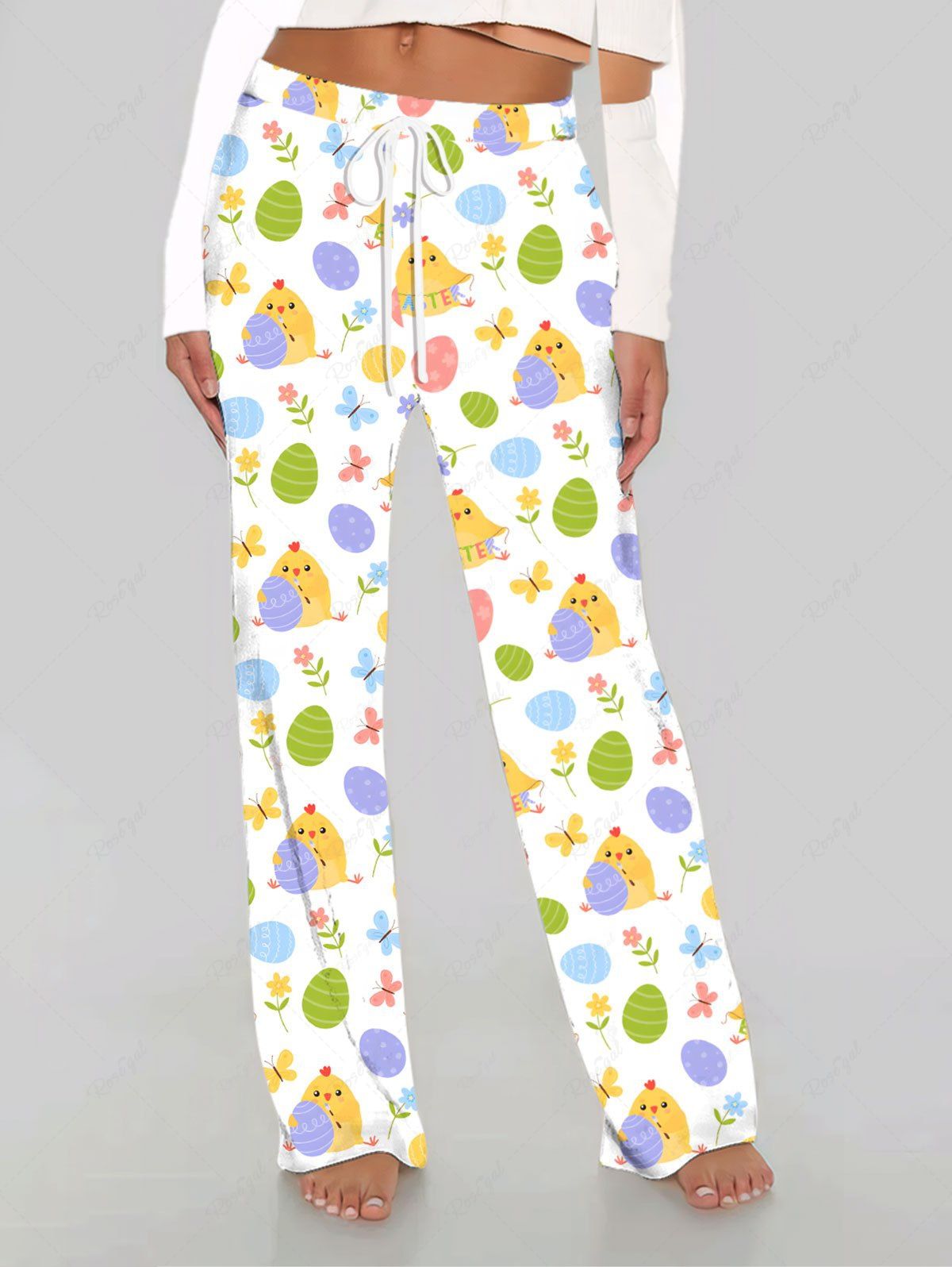 Pyjama et pantalon imprimés œuf de Pâques, poussin, fleur et papillon, tenues assorties pour chien et propriétaire
