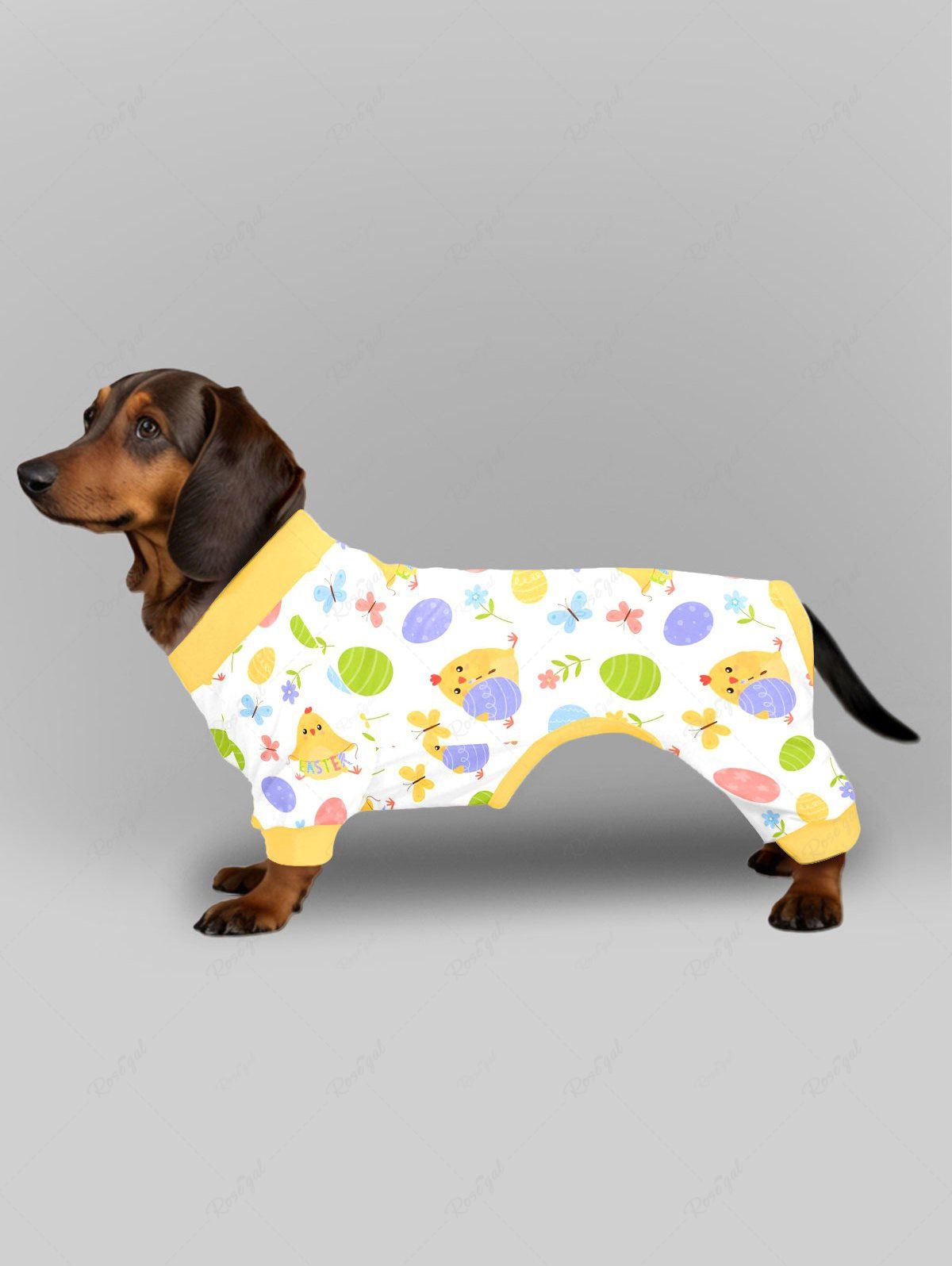 Pyjama et pantalon imprimés œuf de Pâques, poussin, fleur et papillon, tenues assorties pour chien et propriétaire