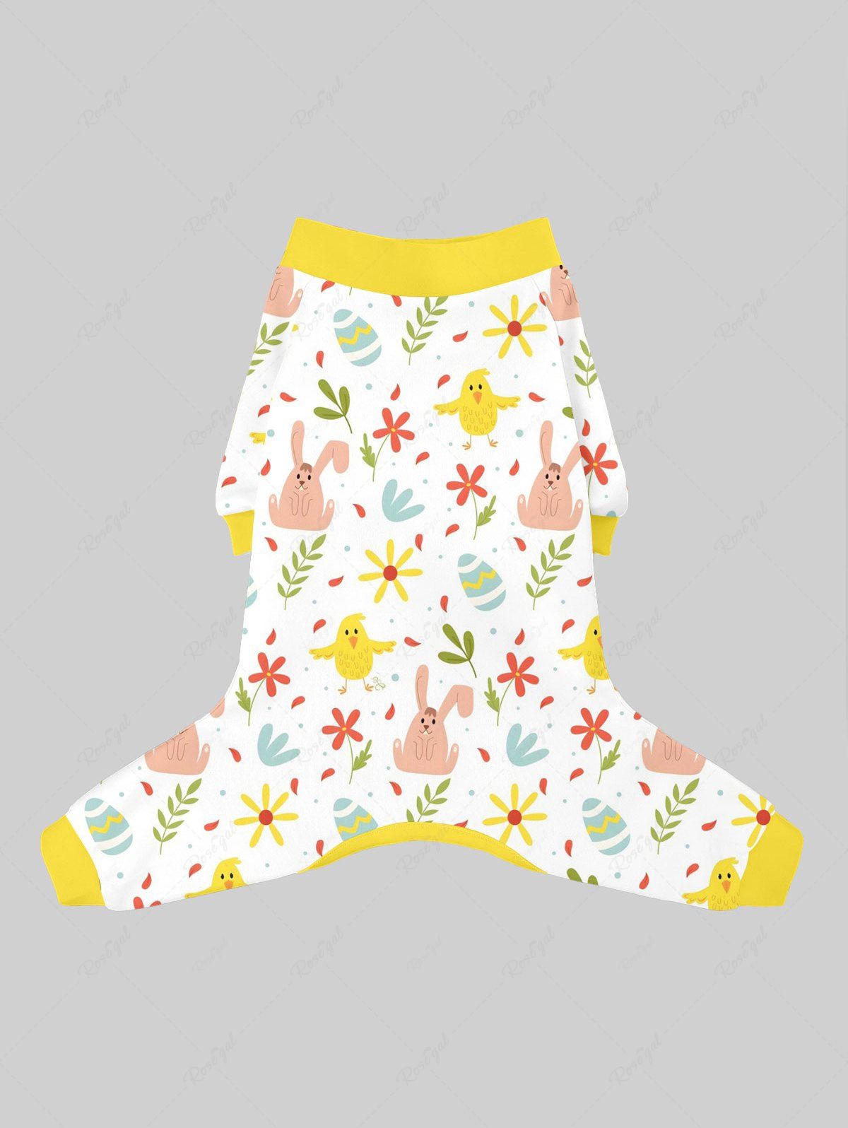 Pyjama imprimé œuf de Pâques, poussin, lapin et fleurs pour animaux de compagnie