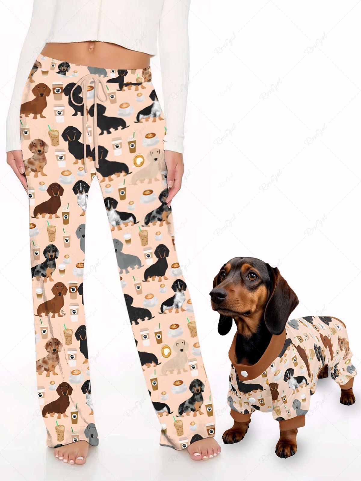 Dogs Coffee Fruit Juice Printed Pajama and Pants Dog and Owner Matching Outfits