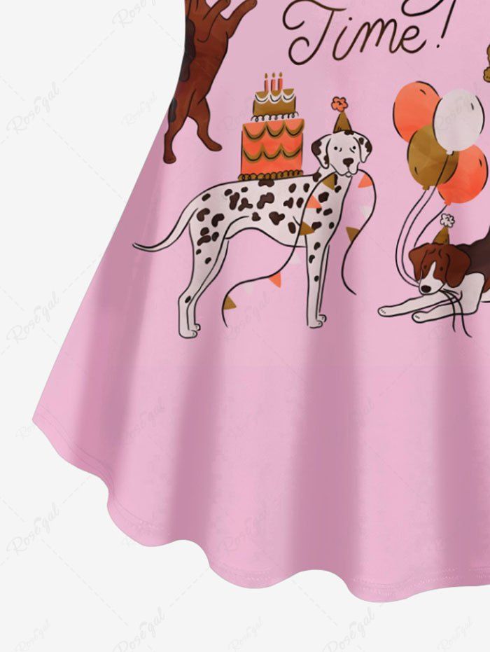 Plus Size Dog Birthday Cake Balloons Lights Printed T-shirt