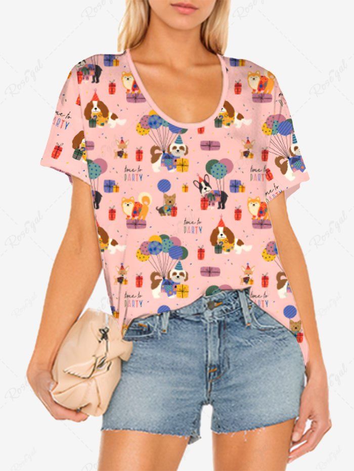 Colorful Cute Puppy Balloons Gift Printed T-shirt Dog And Owner Matching Outfits