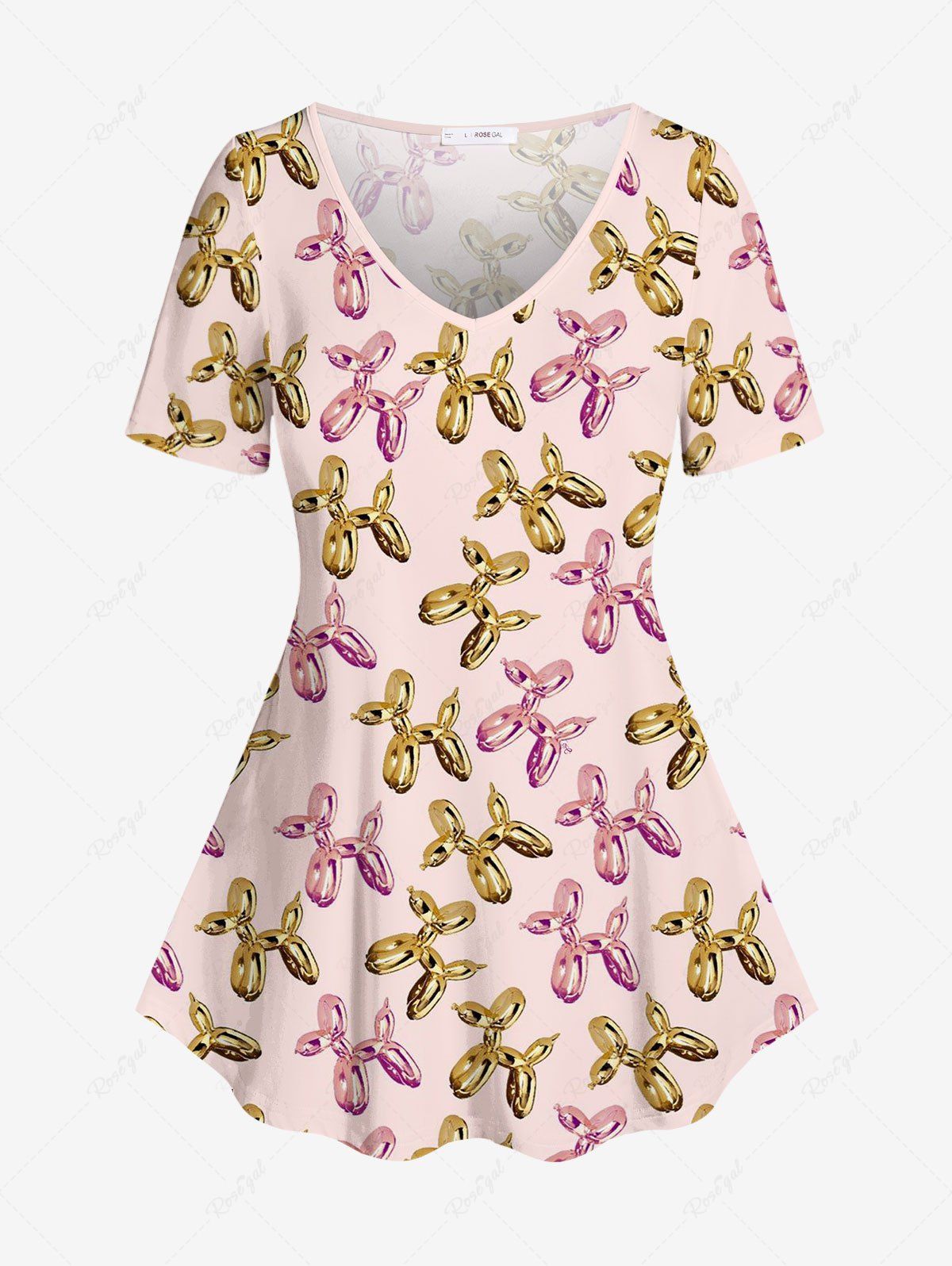 Plus Size Two Tone Balloon Dog Printed Women T-shirt