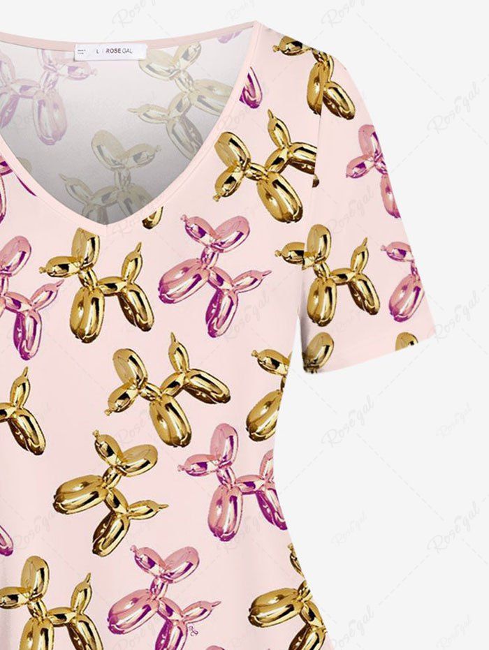Plus Size Two Tone Balloon Dog Printed Women T-shirt