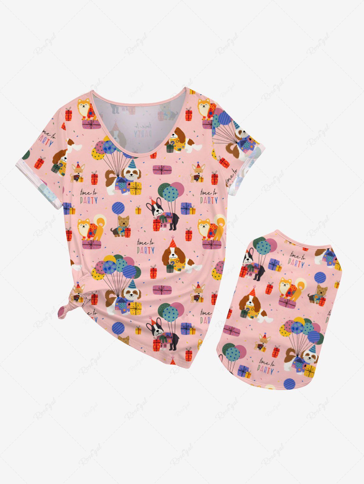 Colorful Cute Puppy Balloons Gift Printed T-shirt Dog And Owner Matching Outfits