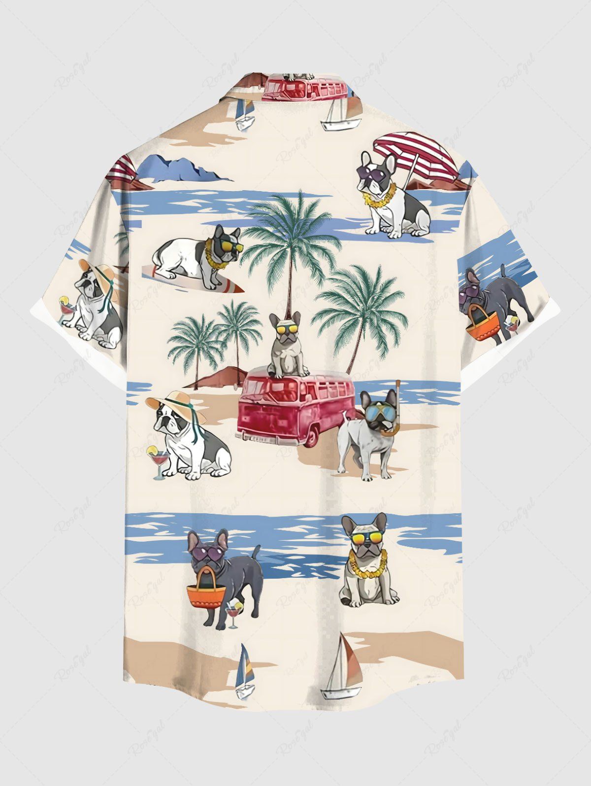 Dogs Coconut Tree Bus Sailboat Umbrella Printed Hawaii Shirts Dog and Owner Matching Outfits