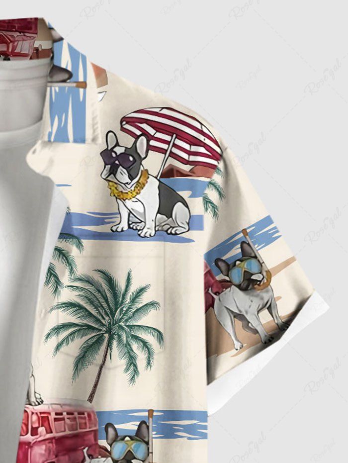 Plus Size Dogs Coconut Tree Bus Sailboat Umbrella Printed Hawaii Women Shirt
