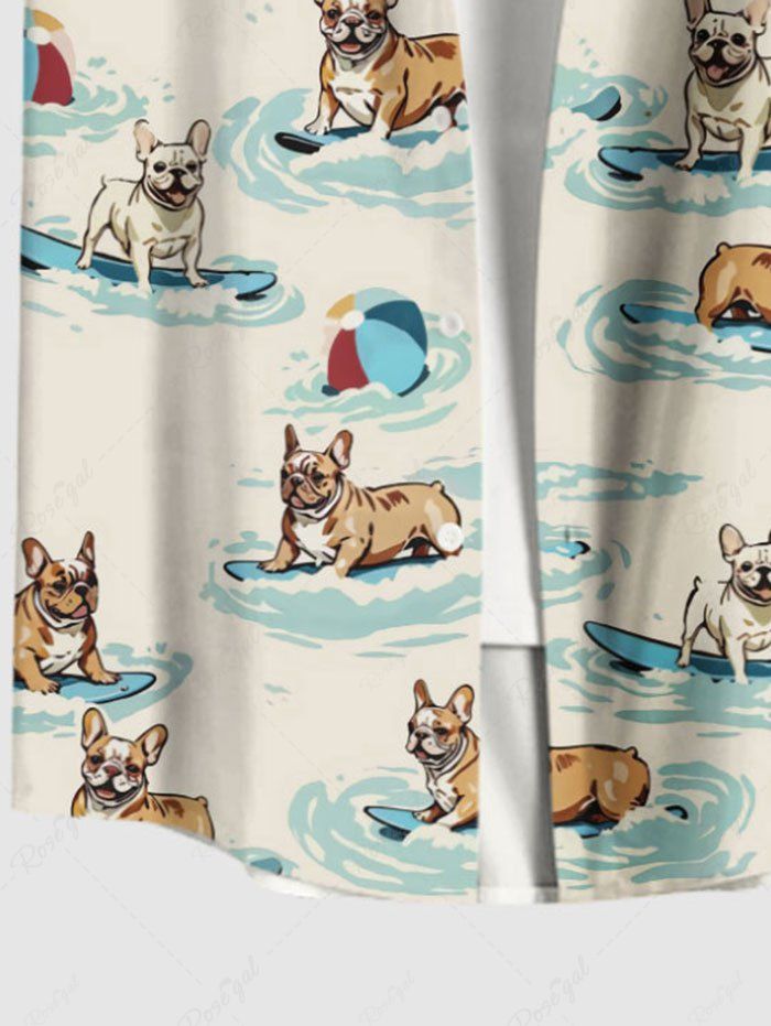 Plus Size Dogs Swimming Ring Surfboard Printed Buttons Pocket Hawaii Women Shirt