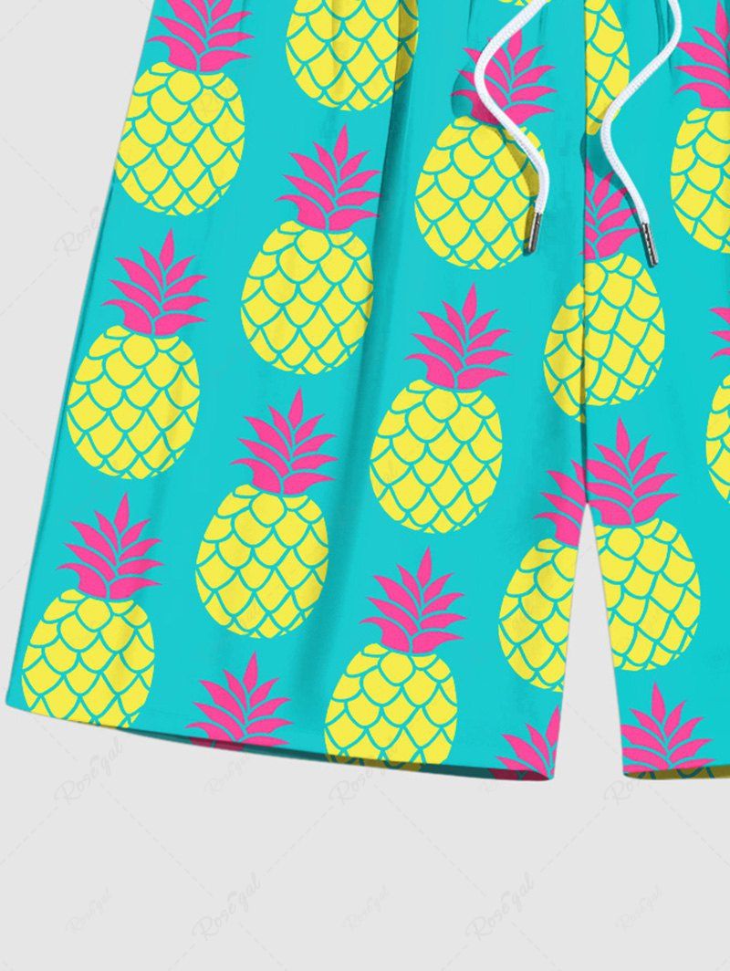 Plus Size Pineapple Printed Hawaii Beach Shorts For Men