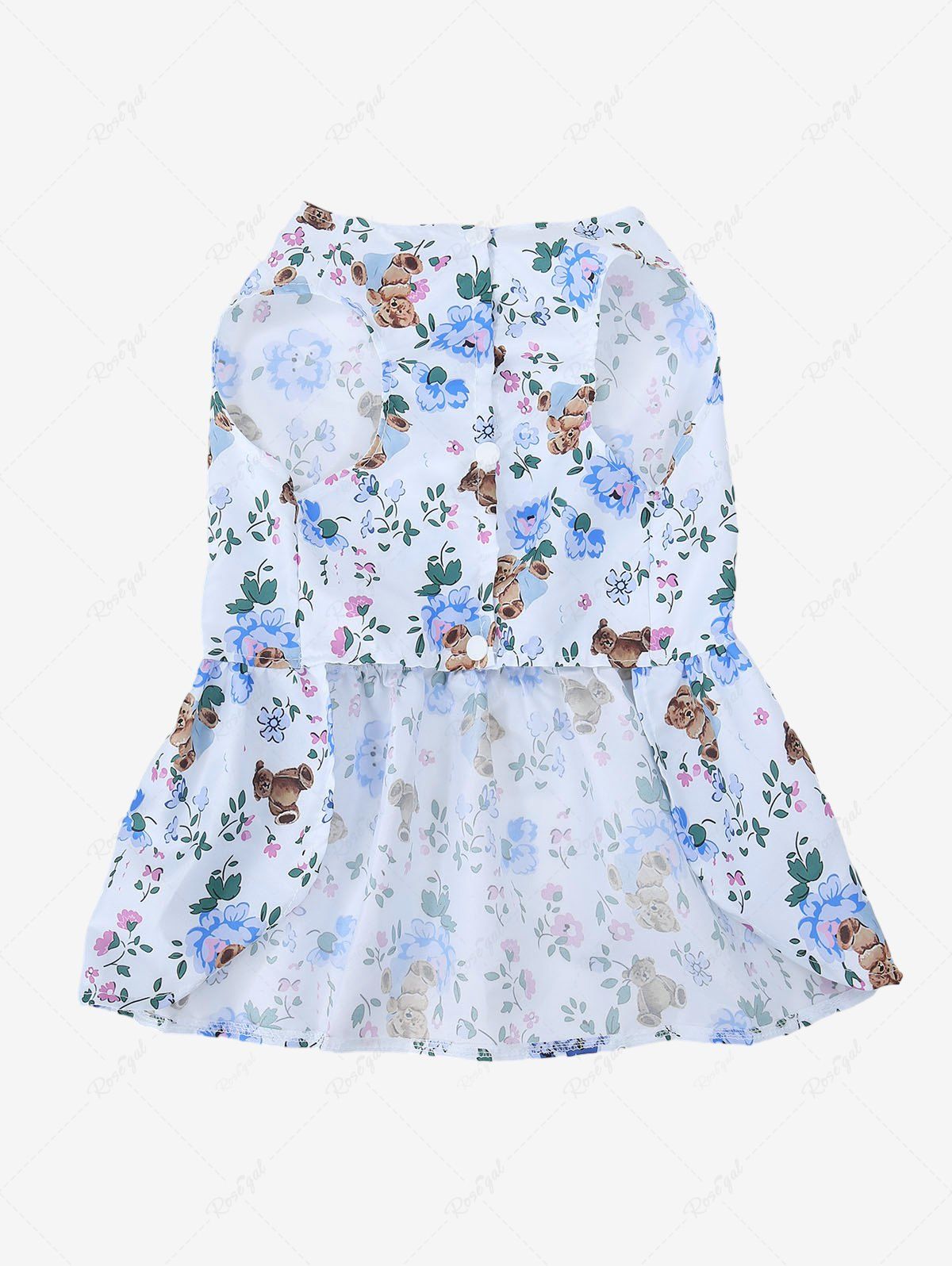 Pet's Floral Leaf Cute Bear Printed Button Dress