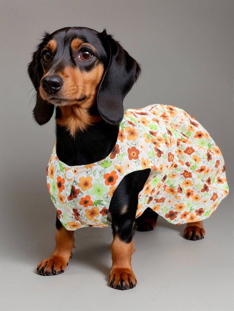 Colorful Flower Print Button Dresses Dog and Owner Matching Outfits