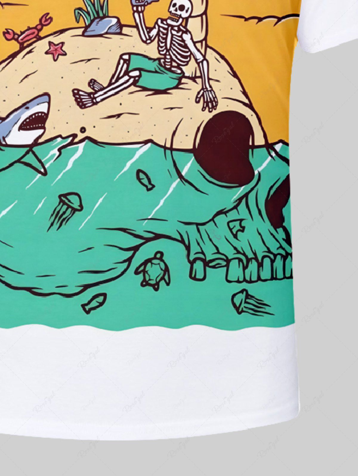 Plus Size Skull Skeleton Coconut Tree Sun Sea Turtle Printed Hawaii T-shirt For Men