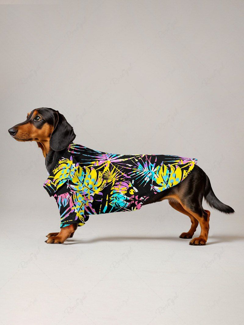 Pet's Paint Splatter Tropical Leaf Printed Hawaii Shirt