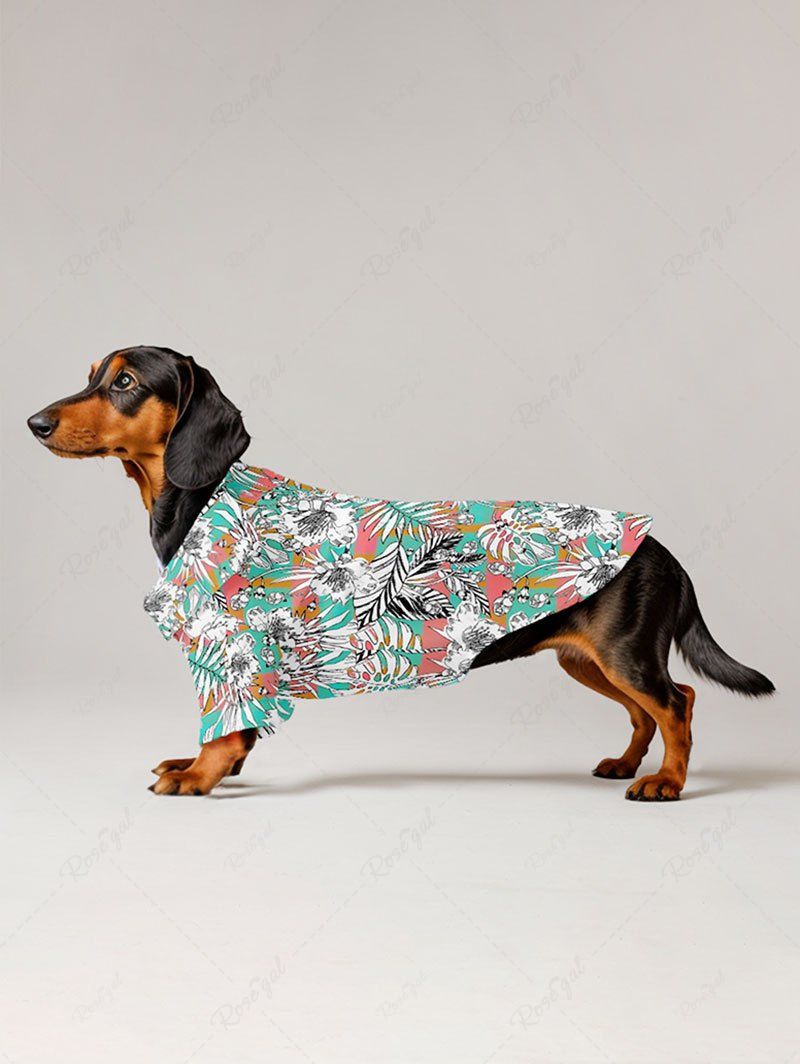Pet's Floral Tropical Leaves Printed Hawaii Button Shirt