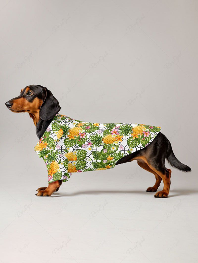 Pet's Floral Tropical Leaves Pineapple Geometric Graphic Printed Hawaii Button Shirt