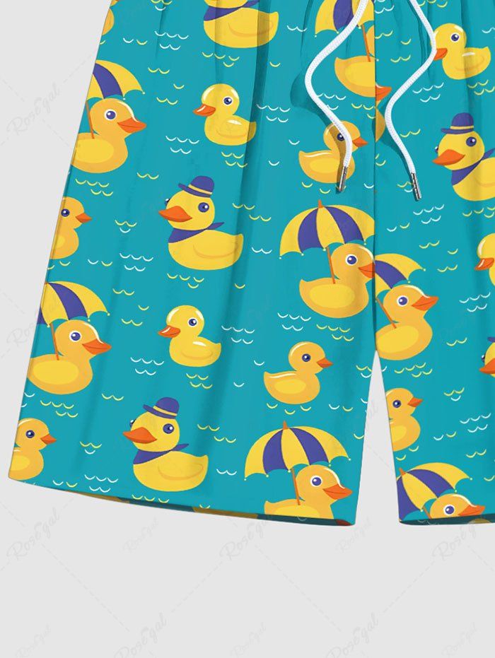 Plus Size Ducks Sea Waves Umbrella Printed Hawaii Beach Shorts For Men