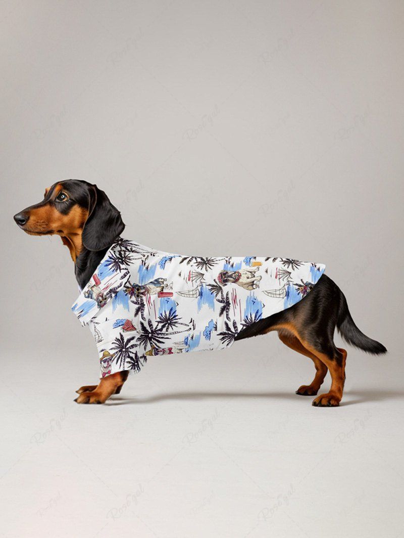 Pet's Coconut Tree Fruit Juice Sialboat Printed Hawaii Shirt