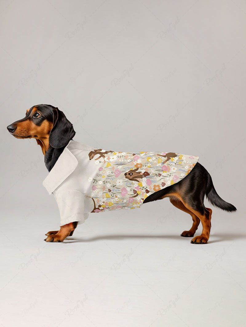 Pet's Colorful Flowers Cute Dog Printed Button Shirt