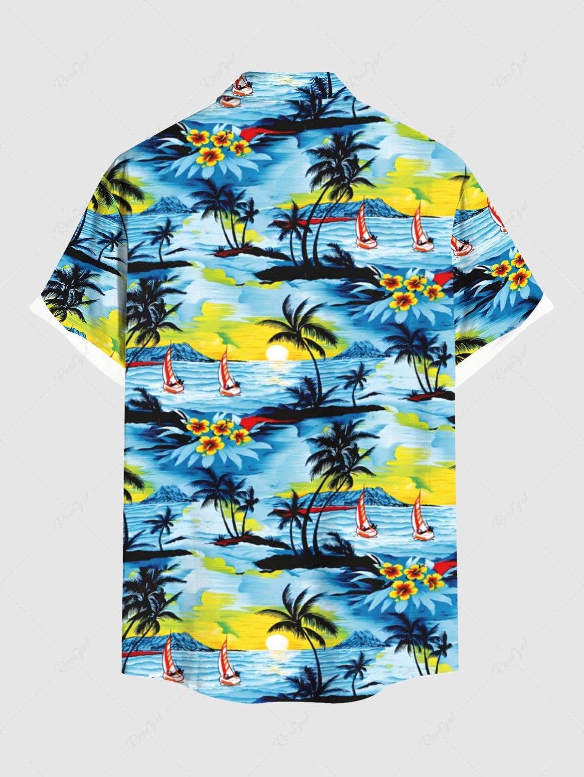 Coconut Tree Flower Sailboat Seascape Print Hawaii Shirts Dog and Owner Matching Outfits