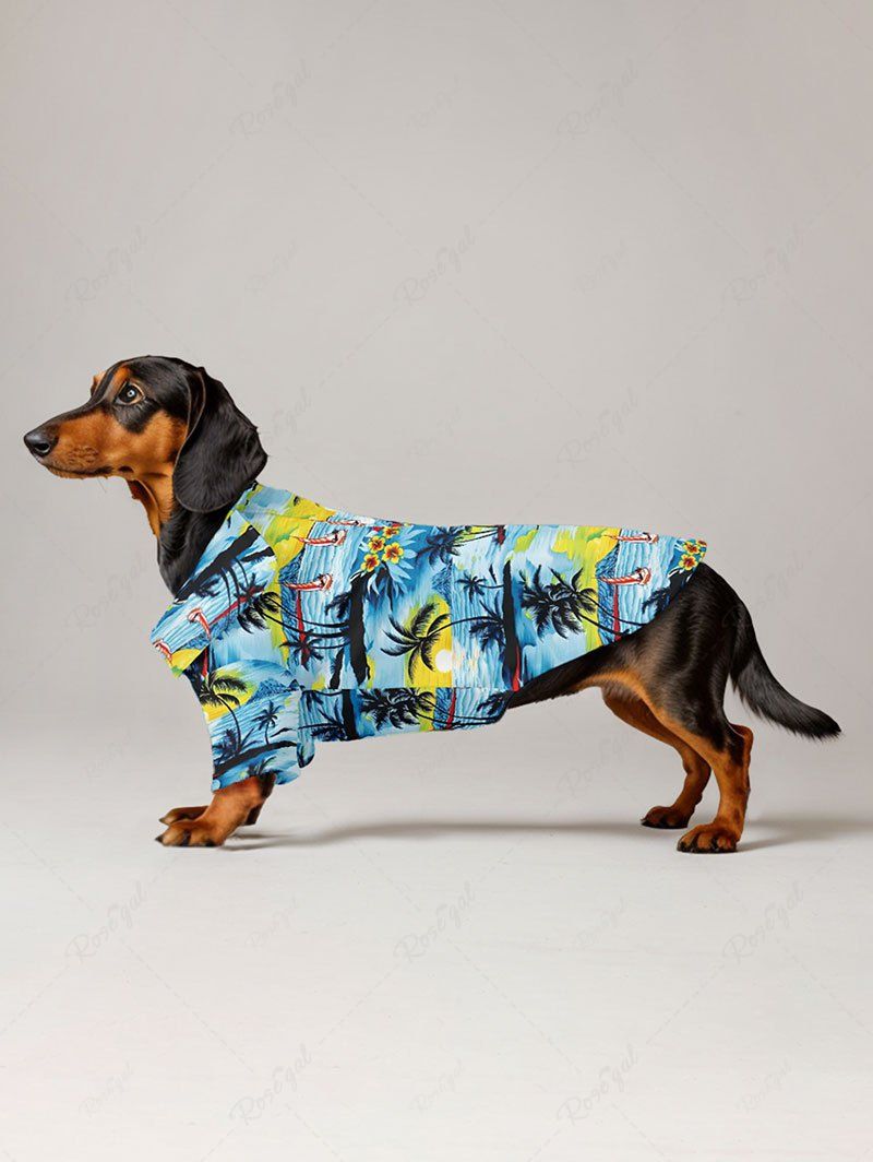 Pet's Coconut Tree Flower Sailboat Seascape Printed Hawaii Shirt