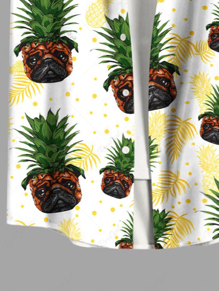 Plus Size Dog Pineapple Tropical Leaves Spotted Printed Hawaii Button Pocket Shirt For Men