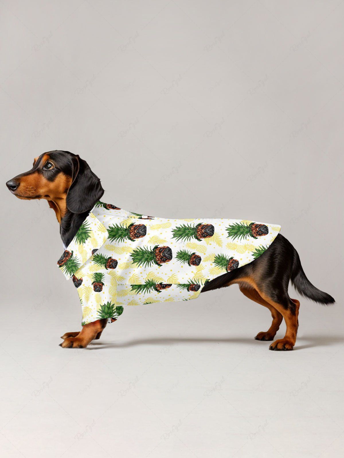 Pet's Dog Pineapple Tropical Leaves Spotted Printed Hawaii Button Shirt